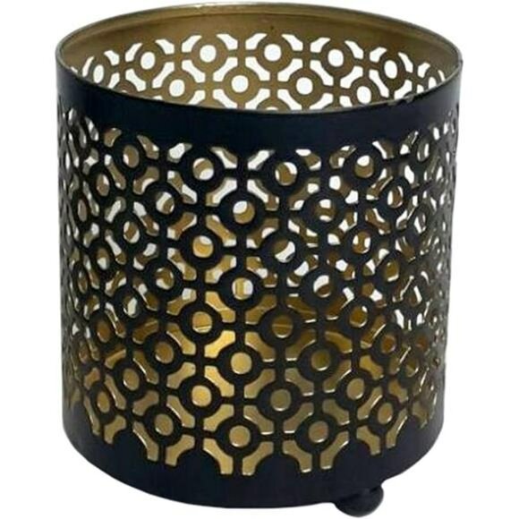 Black Metal Candle Holder Lantern Gold Interior Tealight Votive Home Decor - Picture 6 of 6